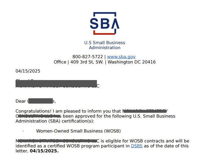 Award letter — Federal Contract program accepted